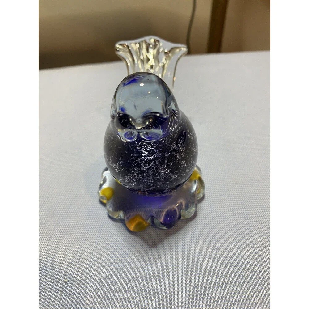 Art Glass Blown Glass Blue & Clear Sommerso Bird “Snowflakes “